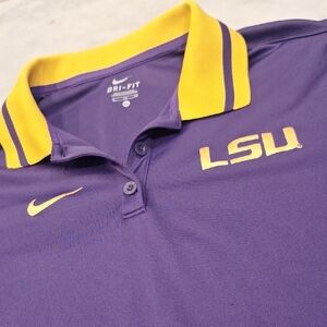 Nike LSU Purple Gold Performance  Dri-Fit Polo Shirt Wmns Sz XL Fitted Authentic